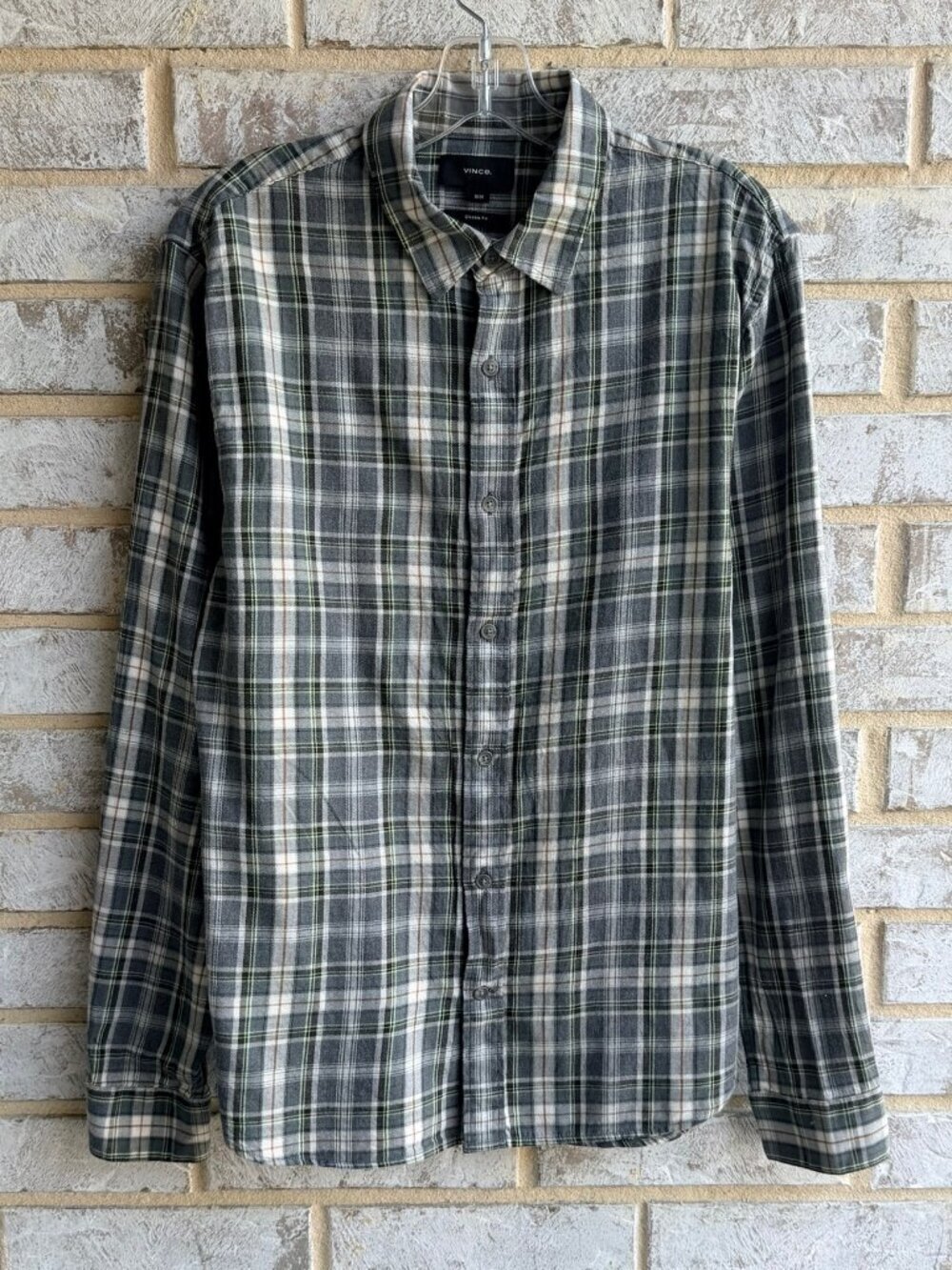 Vince Long Sleeve Button Up Collared Plaid Classic Fit Shirt Men's Size M